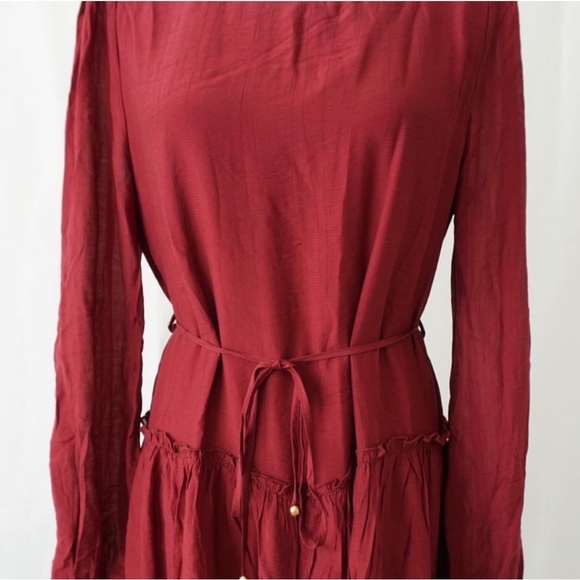 Blu ivy maroon swing dress with tie and ruffled bottom new with tag - Picture 3 of 7